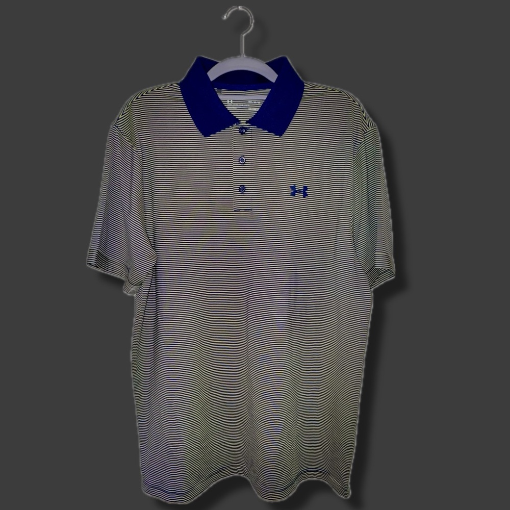 NWOT - Under Armour Heat Gear Striped Navy and Yellow Golf Polo